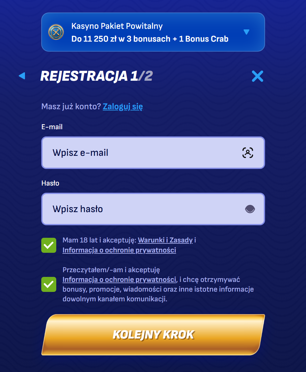 Rejestracja konta w kasynie Wonaco