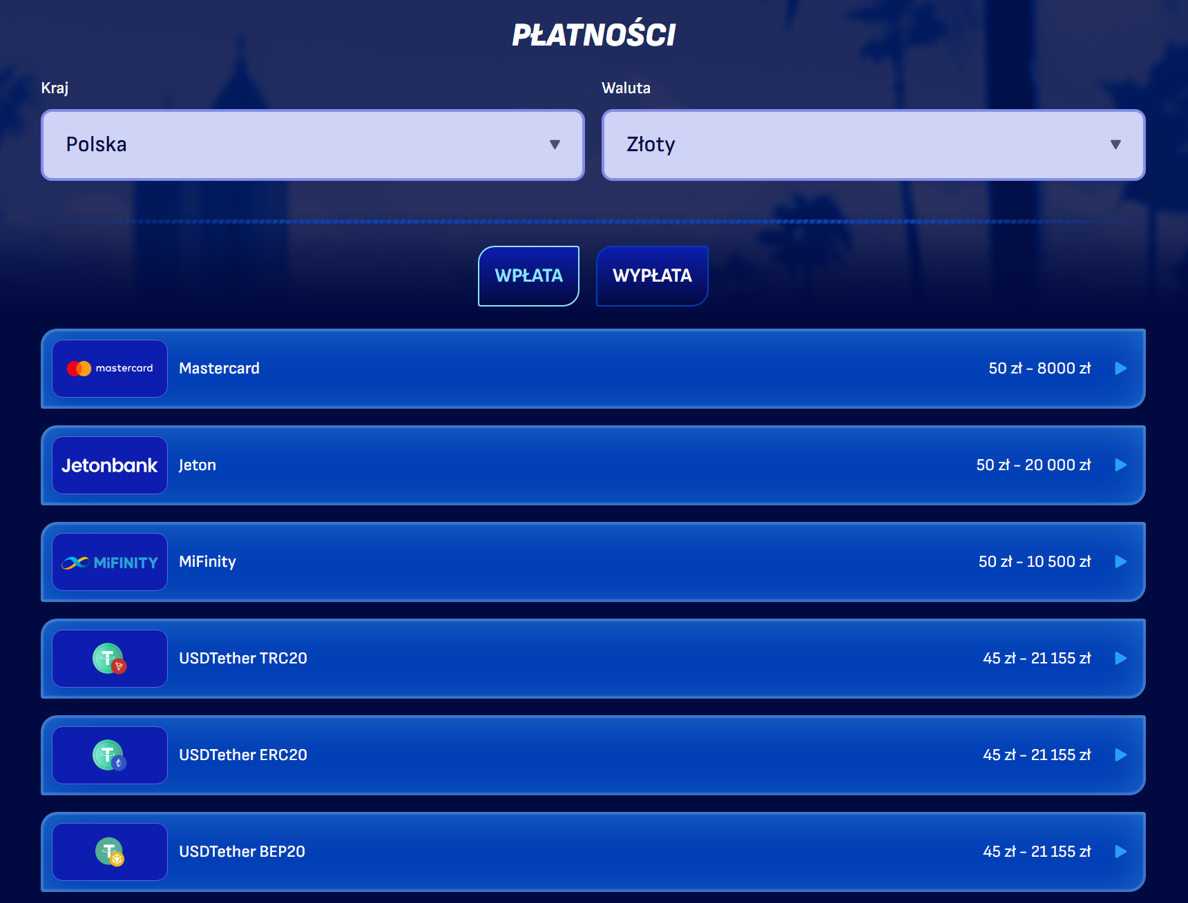 Metody płatności i wypłaty